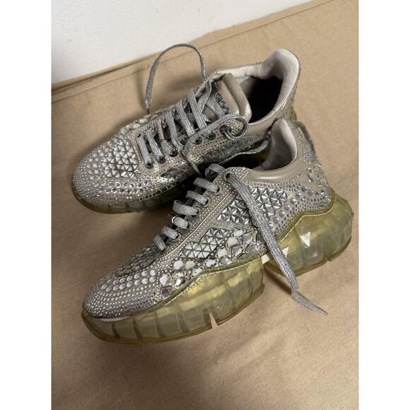Jimmy Choo Shoes Womens Size 9 Silver Crystal Embellished Chunky Sneakers Italy - Picture 9 of 16